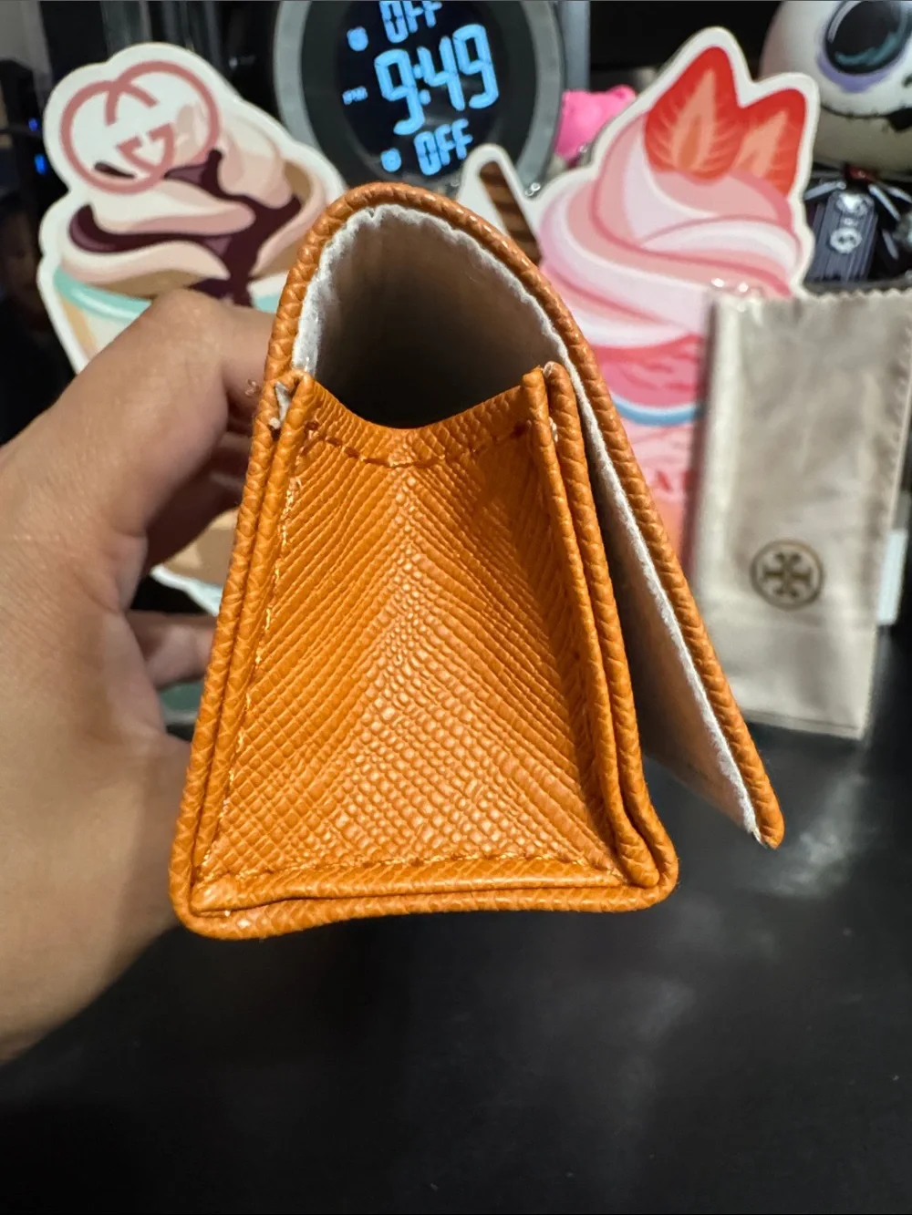 Tory Burch Orange Saffiano Leather Glasses Case with Gold Logo